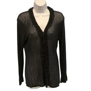 Doncaster Womens Lightweight Linen Blend Cardigan Ruffle Navy Blue Size L Whimsy